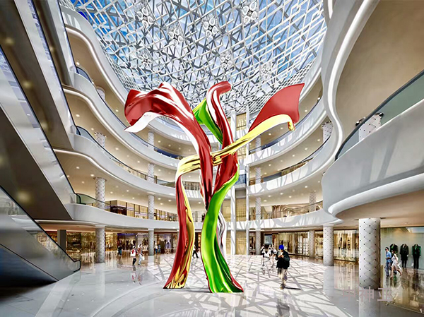 《絲路花雨》 高17.97m 寬12.97m 不銹鋼烤漆設(shè)計：王開方 2017年 位于烏魯木齊絲綢之路經(jīng)濟帶旅游集散中心